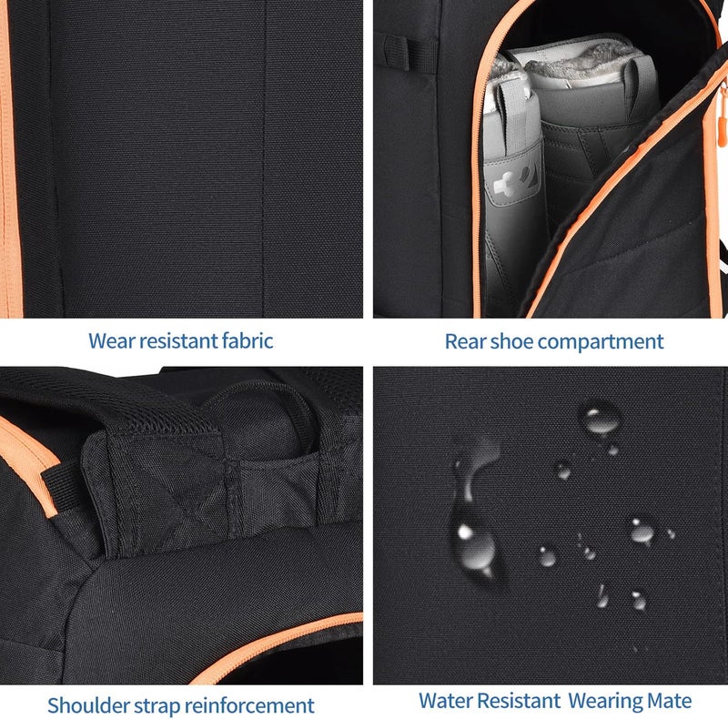 FeedMoo Ski Boot Bag Black Cooler Backpack 50L Waterproof Snowboard Travel Luggage Snow Bags for Youth Men Ski Helmet Goggles Gloves Skiing Gear Accessories - Image 5